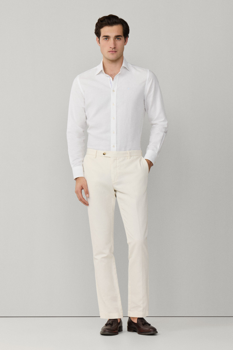 Nohavice Hackett London Cotton Linen Chino Off White