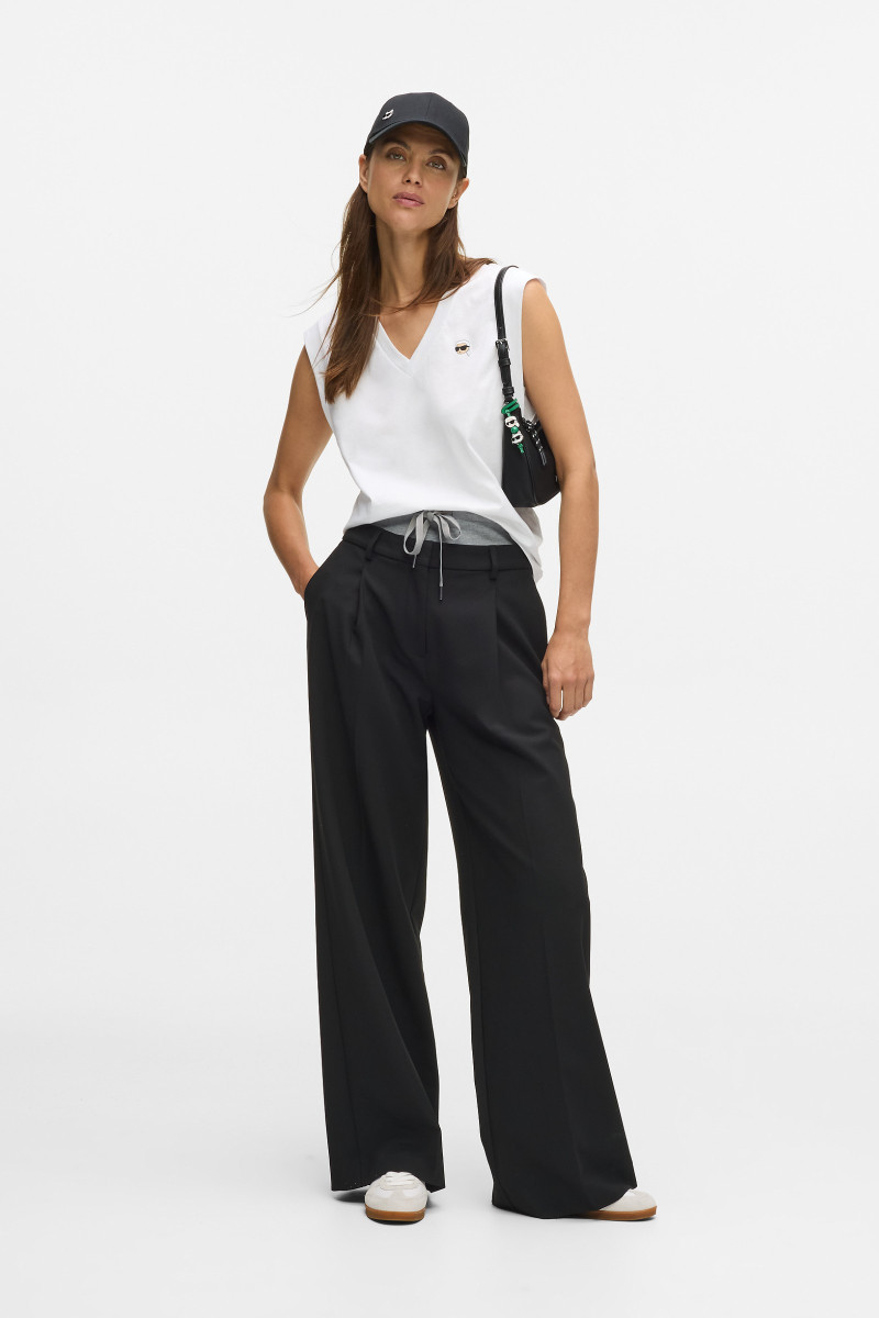 Nohavice Karl Lagerfeld Ikon Double Waistband Pants Black/Grey Melange