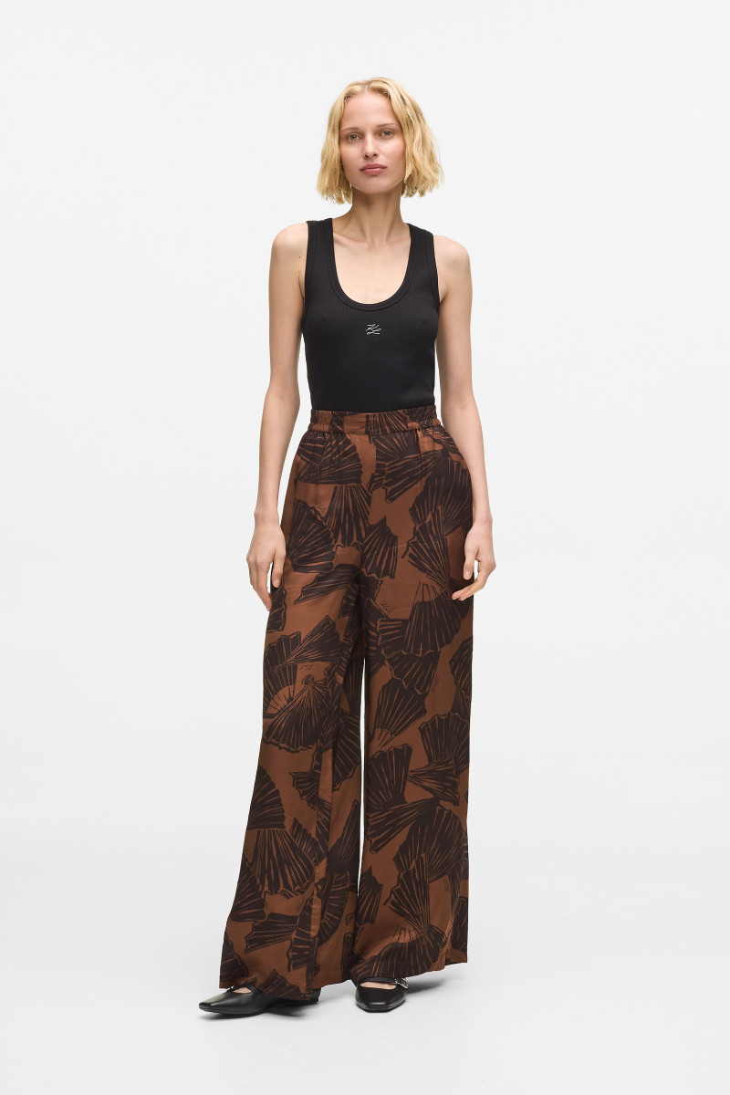 Nohavice Karl Lagerfeld Printed Fluid Pants Graphic Fan Friar Brown