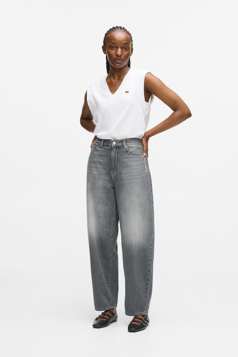 Džínsy Karl Lagerfeld Ikon Barrel Denim Pants Washed Light Grey