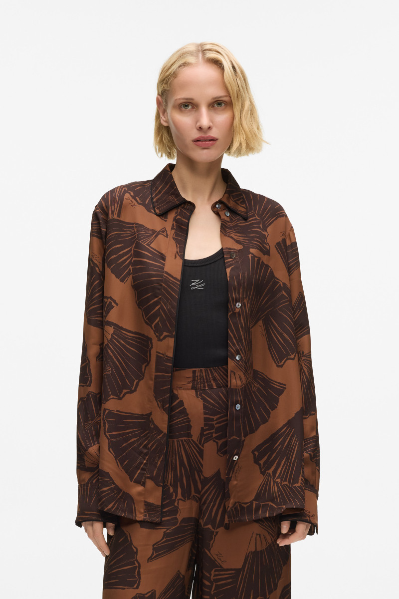 Blúzka Karl Lagerfeld Printed Fluid Blouse Graphic Fan Friar Brown