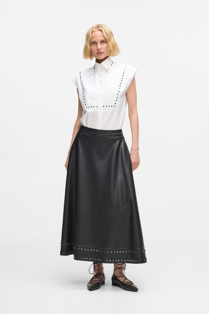 Sukňa Karl Lagerfeld Stud Detail Faux Leather Skirt Black