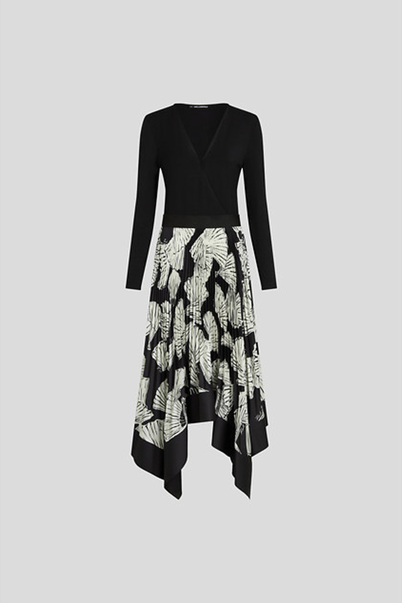 Levně Šaty karl lagerfeld material mix pleated dress black