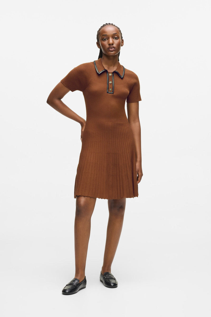 Šaty Karl Lagerfeld Faux Leather Detail Knit Dress Friar Brown
