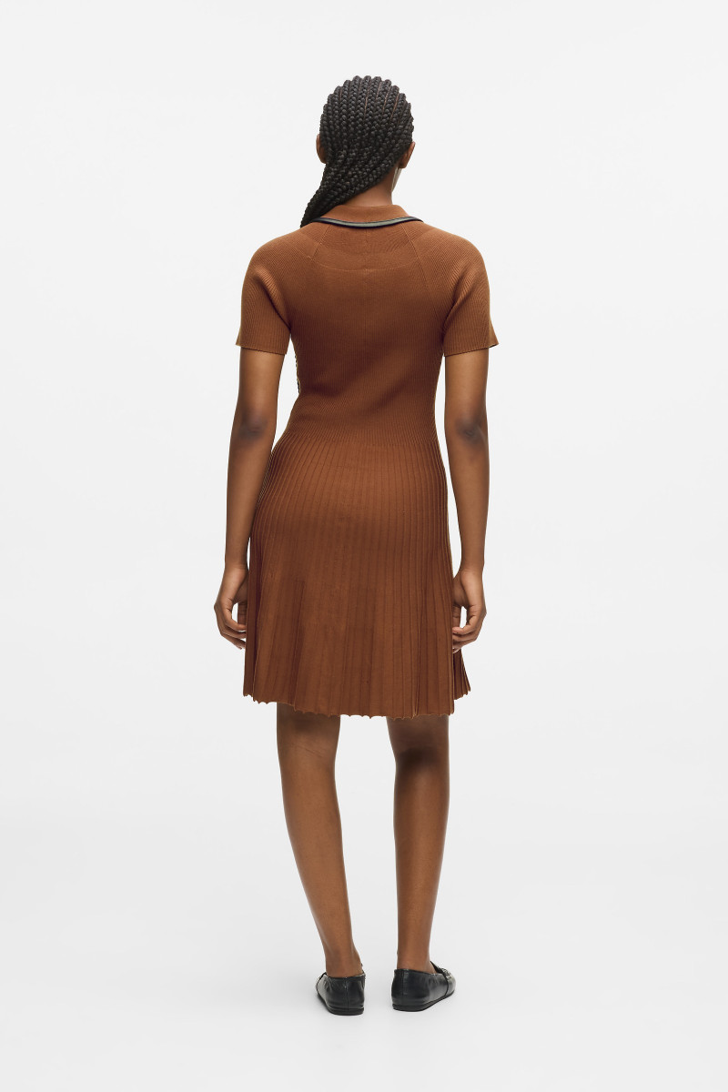 Šaty Karl Lagerfeld Faux Leather Detail Knit Dress Friar Brown