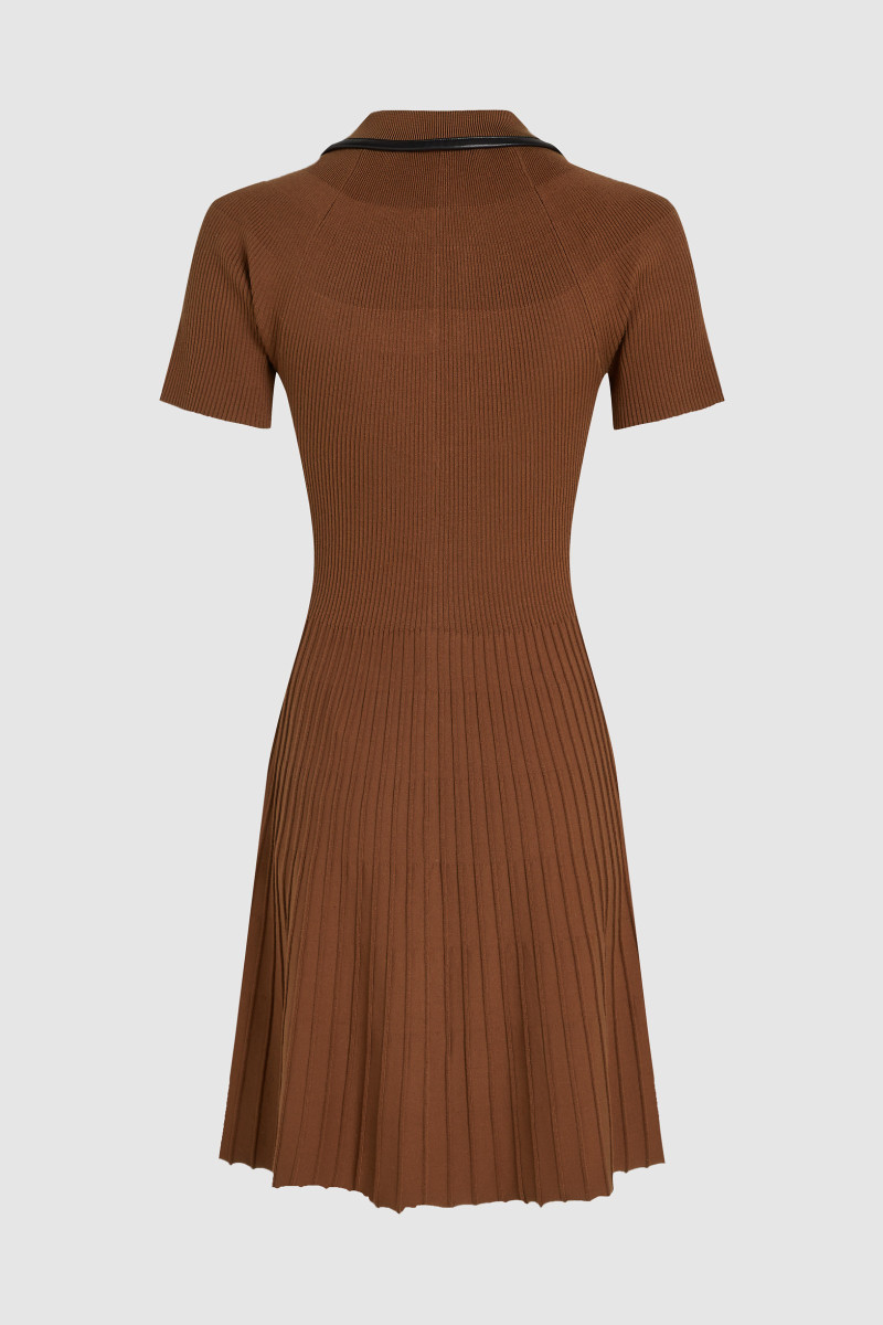 Šaty Karl Lagerfeld Faux Leather Detail Knit Dress Friar Brown