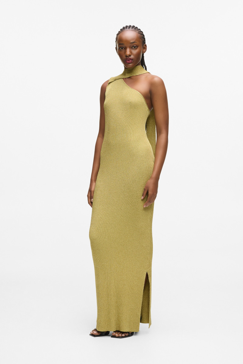 Levně Šaty karl lagerfeld lurex knit dress light gold