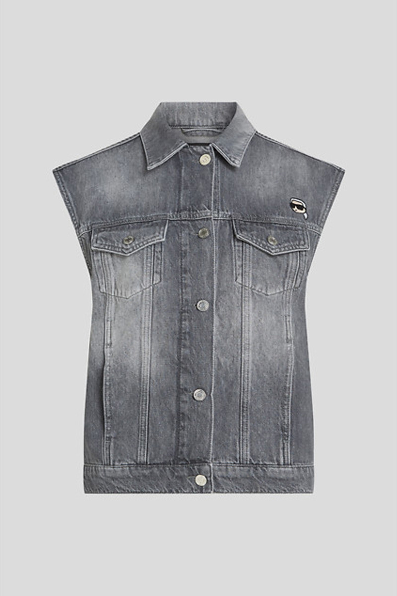 Vesta Karl Lagerfeld Ikon Denim Gilet Washed Light Grey