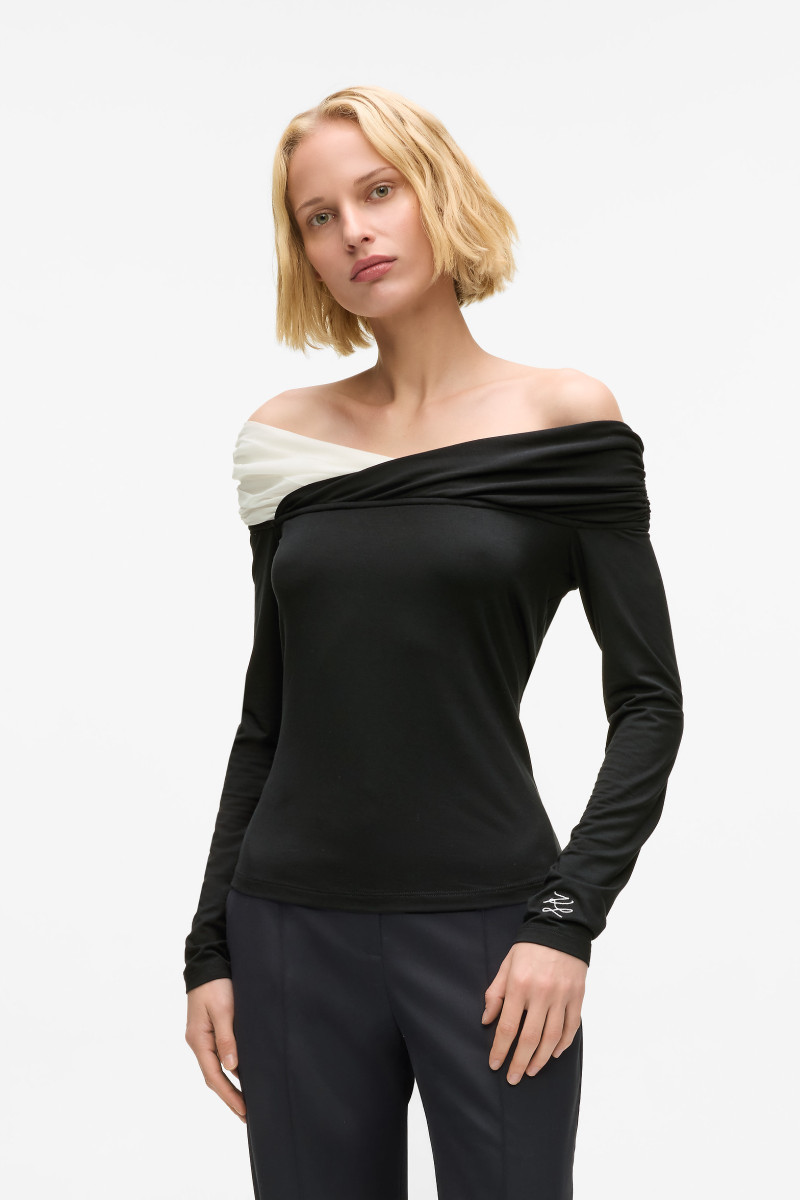 Póló Karl Lagerfeld Bw Elegant Lslv Top White/Black