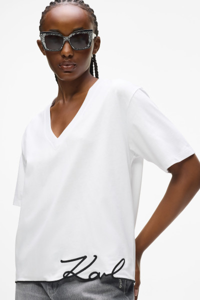 PÓLÓ KARL LAGERFELD SIGNATURE HEM V-NECK T-SHIRT - Kép 4