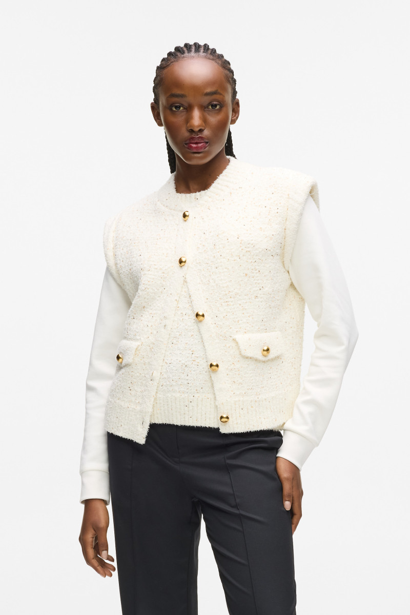 Vesta Karl Lagerfeld Boucle Knit Vest Cannoli Cream