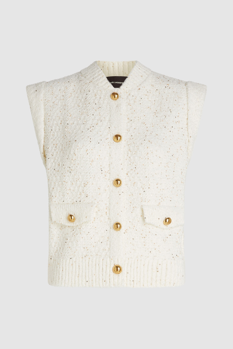 Vesta Karl Lagerfeld Boucle Knit Vest Cannoli Cream