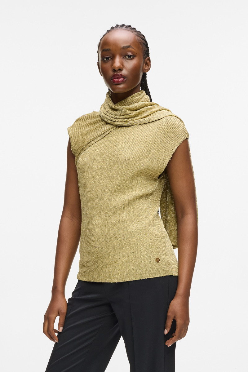 Levně Svetr karl lagerfeld lurex knit self tie top light gold