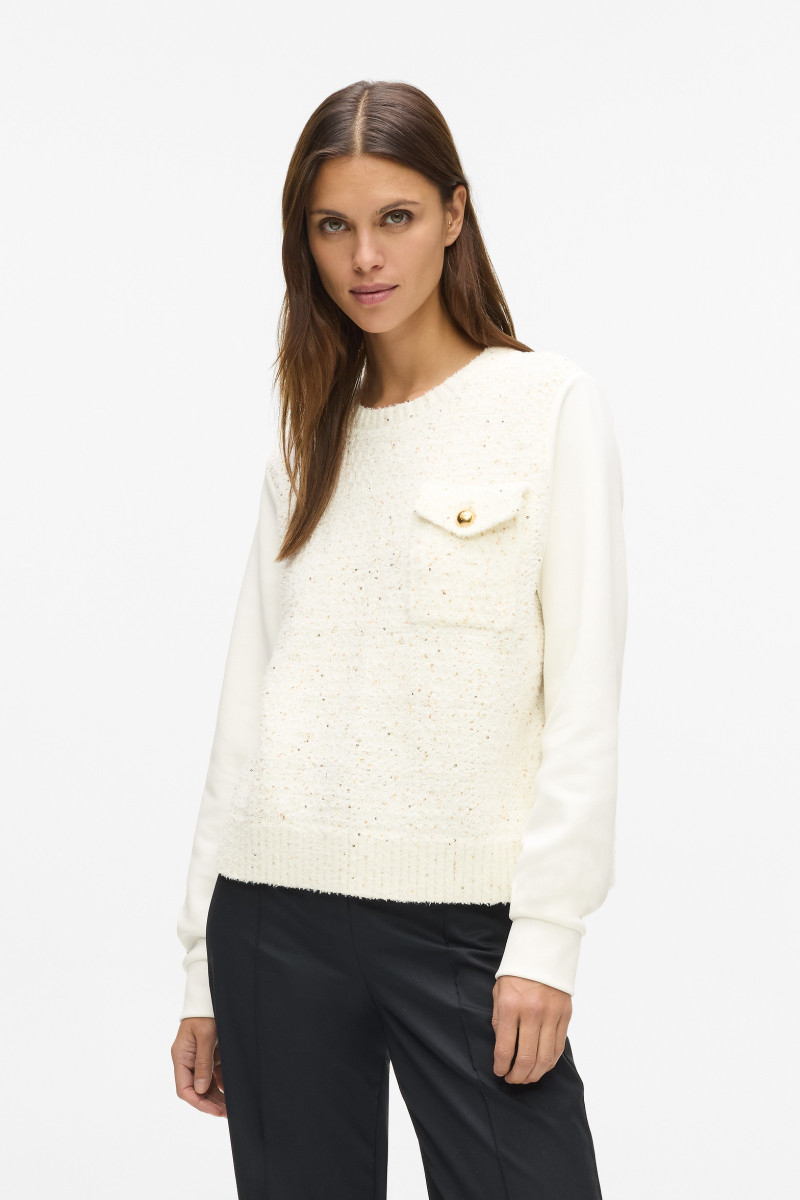 Levně Mikina karl lagerfeld boucle knit mix sweatshirt cannoli cream