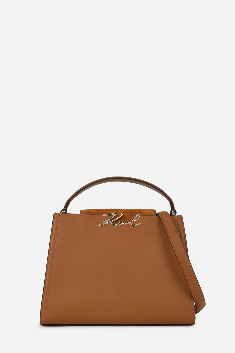 Levně Kabelka karl lagerfeld k/signature md top handle sued dark tan