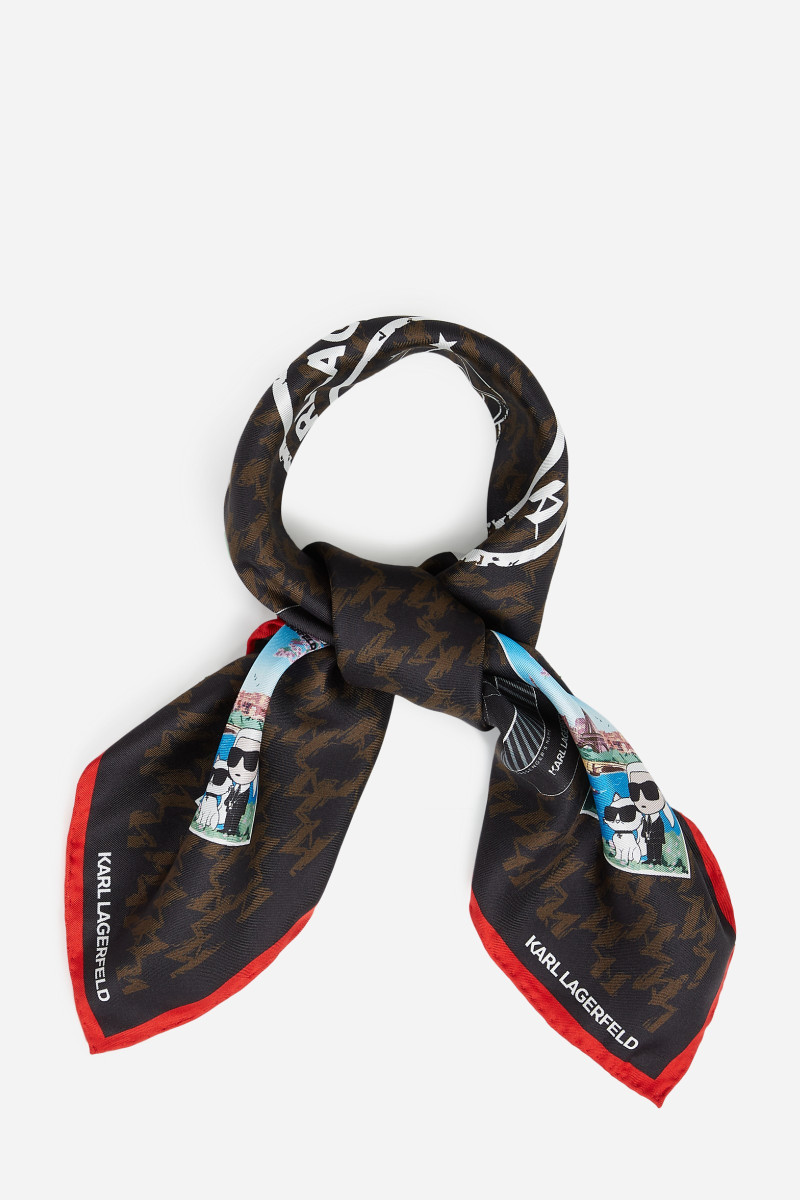Šátek KARL LAGERFELD Ikon Monogram Silk Scarf Gp - černá None