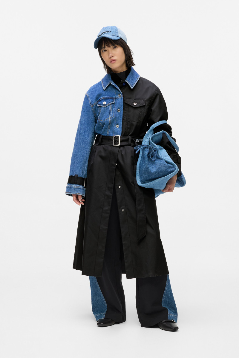 Kabát Karl Lagerfeld Jeans Klj Mixed Material Trench Washed Blue-Black