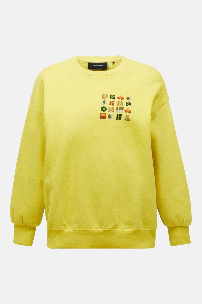 Mikina Peak Performance W Terry Graphic Crew Canary Lime/Warm Blush