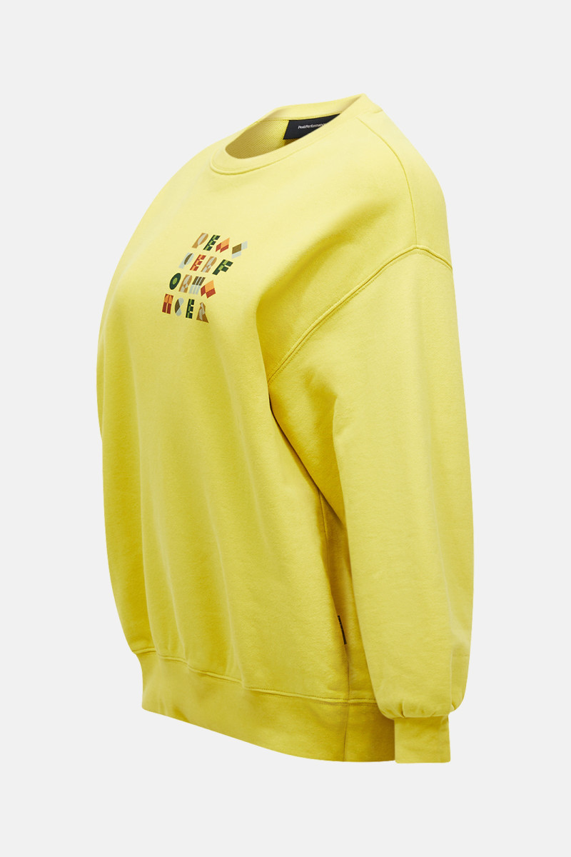 Mikina Peak Performance W Terry Graphic Crew Canary Lime/Warm Blush