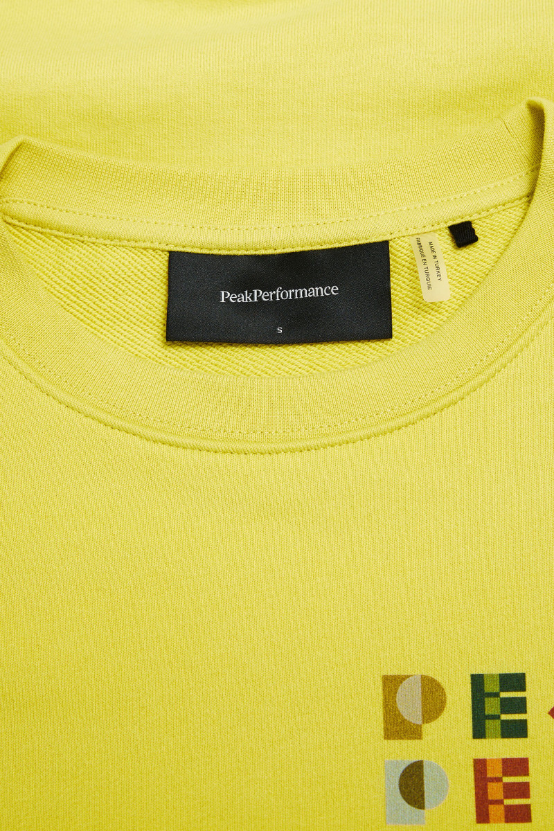 Mikina Peak Performance W Terry Graphic Crew Canary Lime/Warm Blush