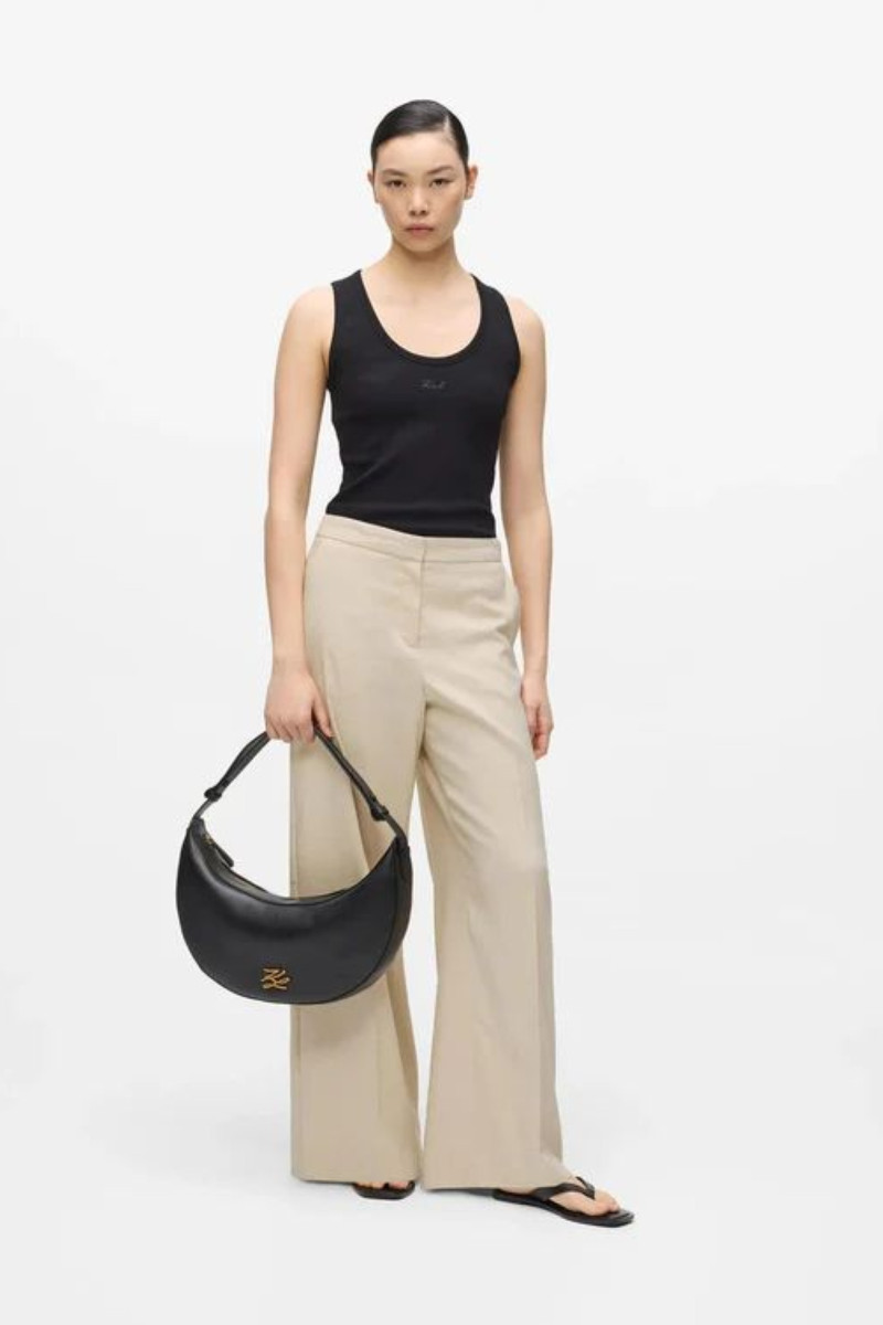 Nohavice Karl Lagerfeld Wide Leg Melange Pants Safari