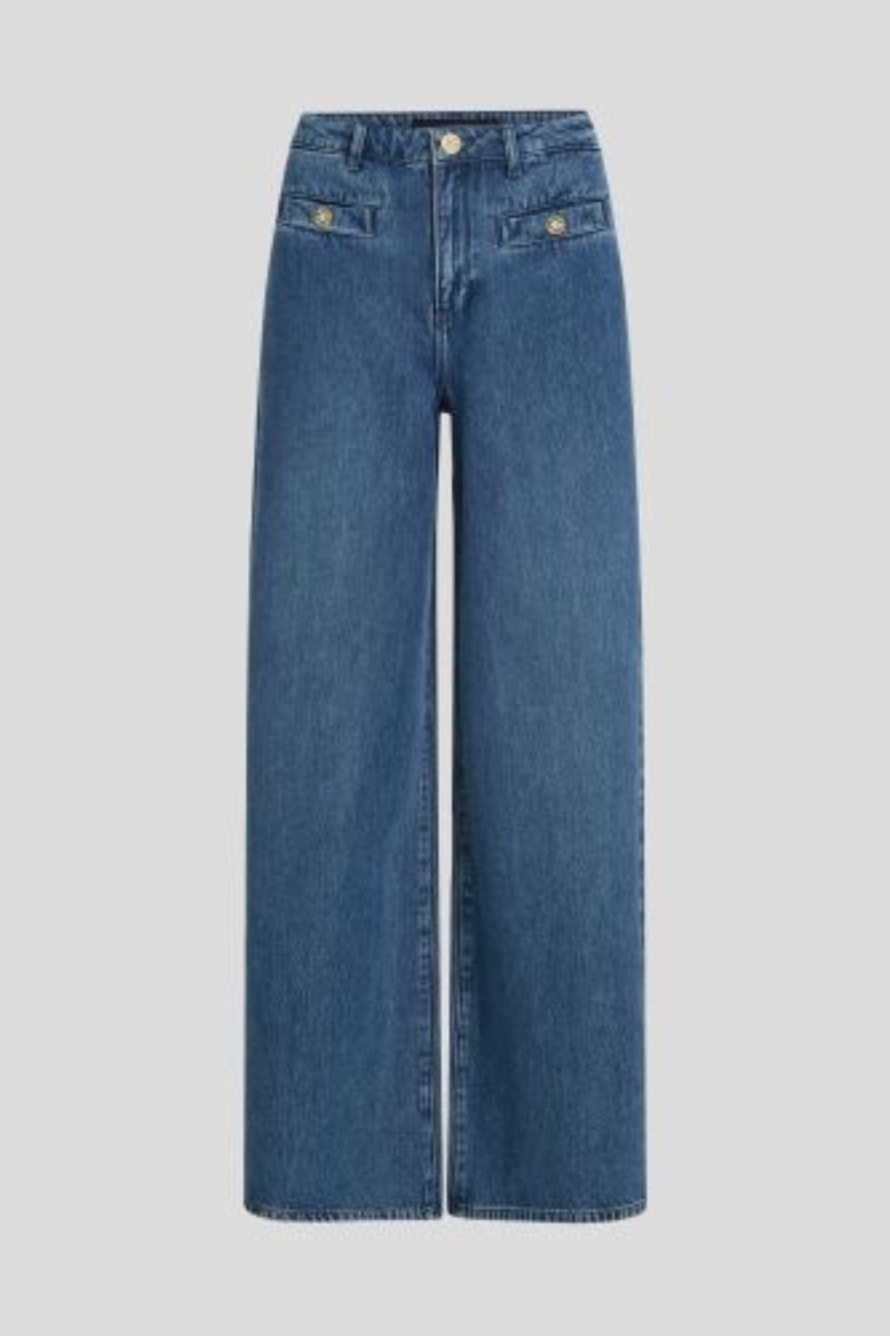 Džínsy Karl Lagerfeld Wide Leg Denim Pants Mid Blue Denim Wash