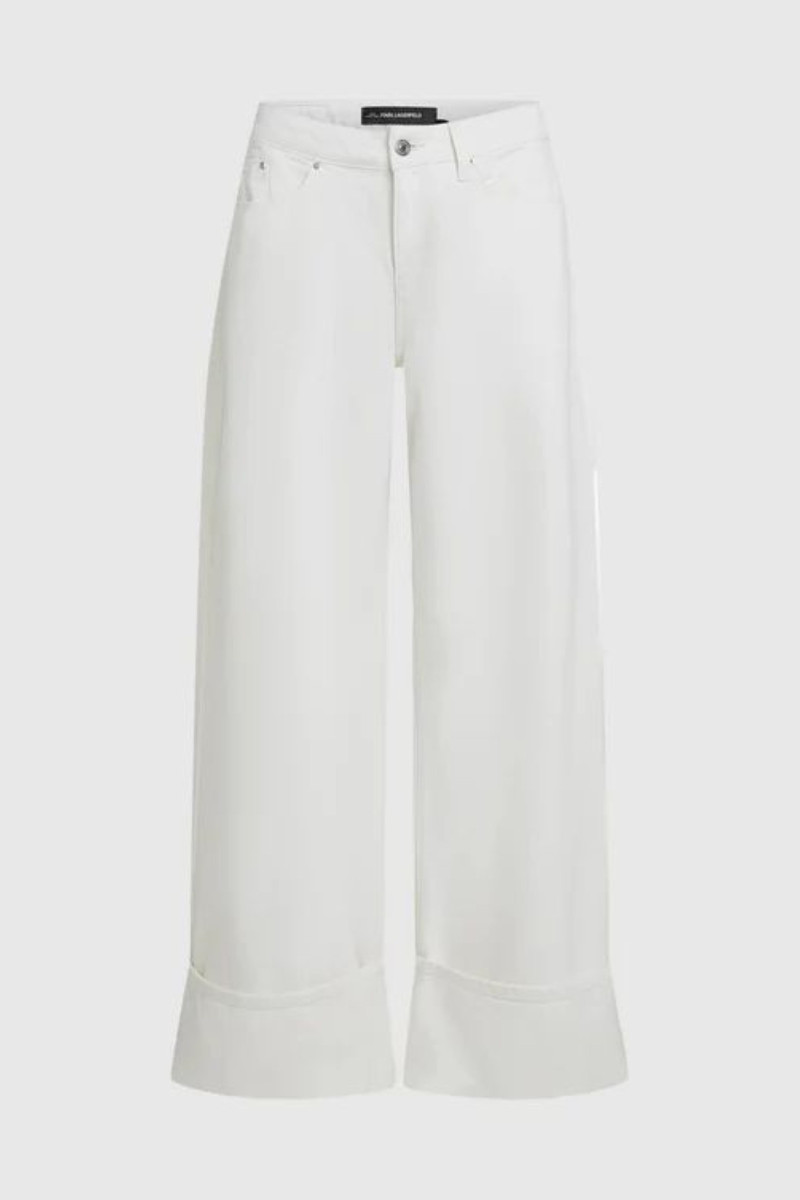 Džínsy Karl Lagerfeld Wide Leg Turn Up Denim Pants Off White Denim