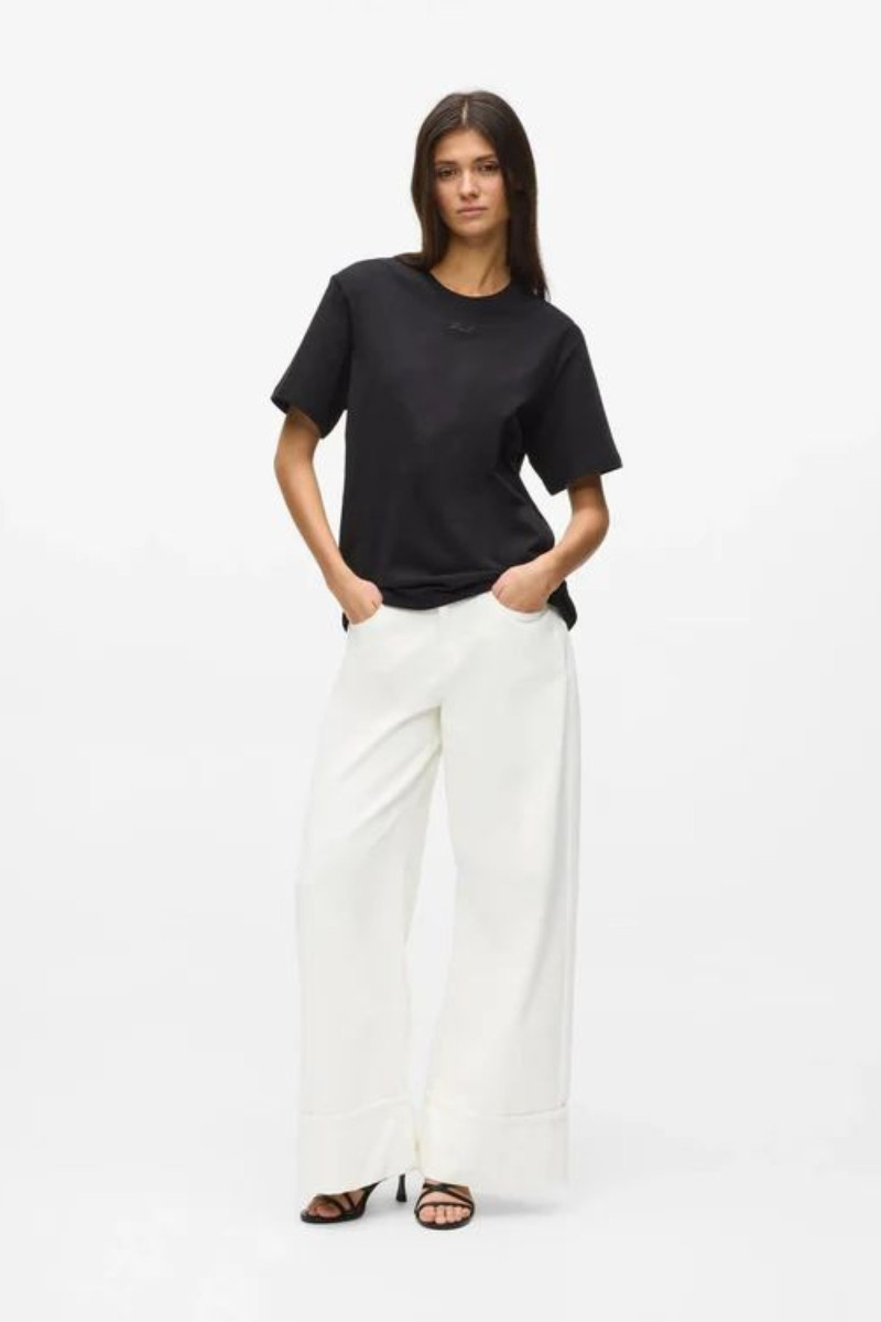 Džínsy Karl Lagerfeld Wide Leg Turn Up Denim Pants Off White Denim