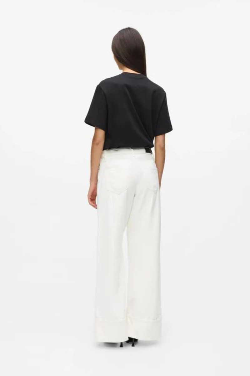 Džínsy Karl Lagerfeld Wide Leg Turn Up Denim Pants Off White Denim