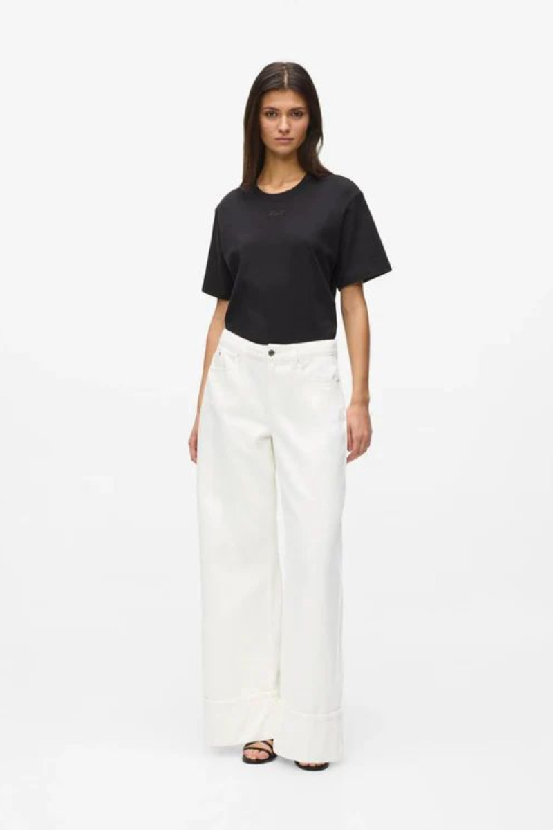 Džínsy Karl Lagerfeld Wide Leg Turn Up Denim Pants Off White Denim
