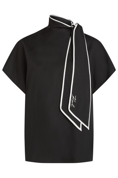 BLÚZKA KARL LAGERFELD LINEN BLEND PIPING BLOUSE - Fotografia č. 5