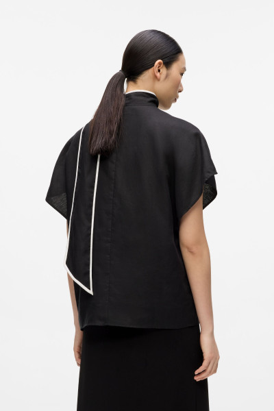 BLÚZKA KARL LAGERFELD LINEN BLEND PIPING BLOUSE - Fotografia č. 3