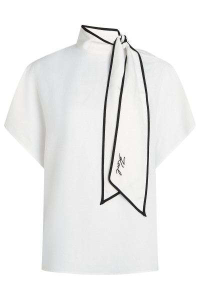 BLÚZKA KARL LAGERFELD LINEN BLEND PIPING BLOUSE - Fotografia č. 5