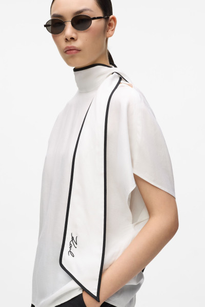 BLÚZKA KARL LAGERFELD LINEN BLEND PIPING BLOUSE - Fotografia č. 3