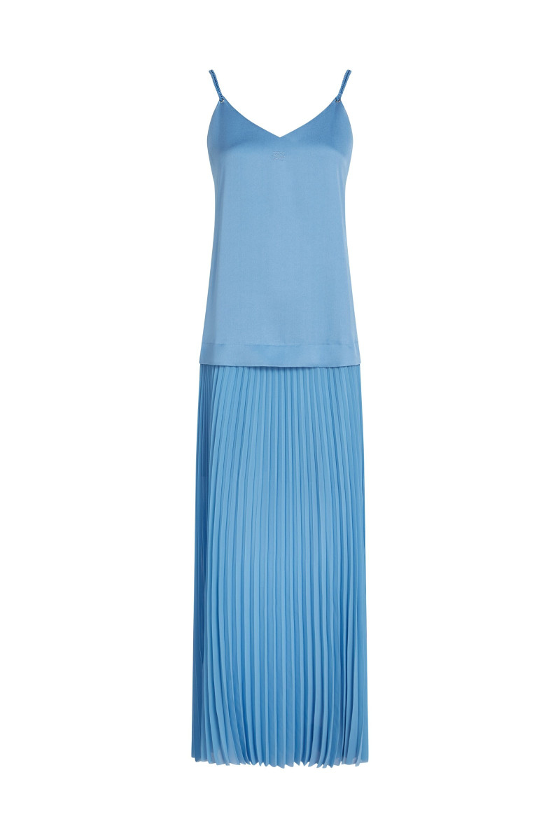 Šaty Karl Lagerfeld Rope Detail Pleated Dress Silver Lake Blue