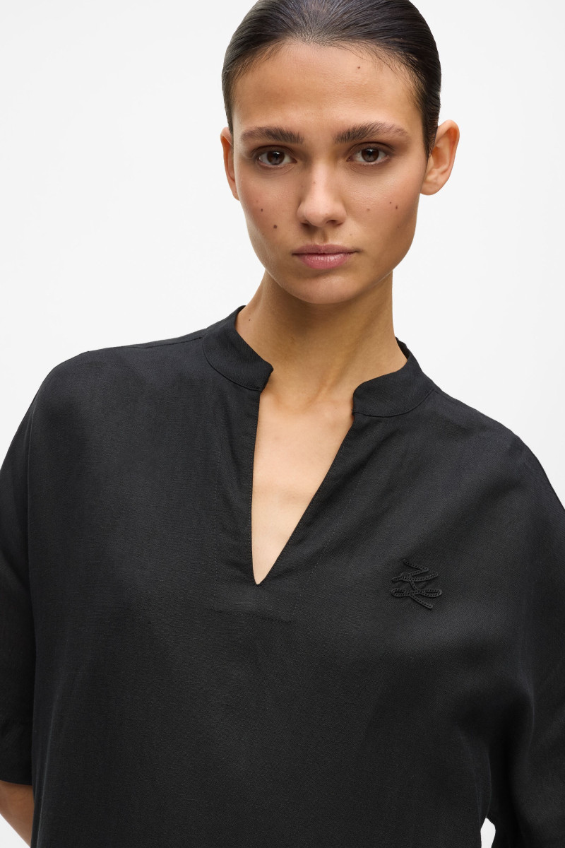 Šaty Karl Lagerfeld Linen Blend Shift Dress Black