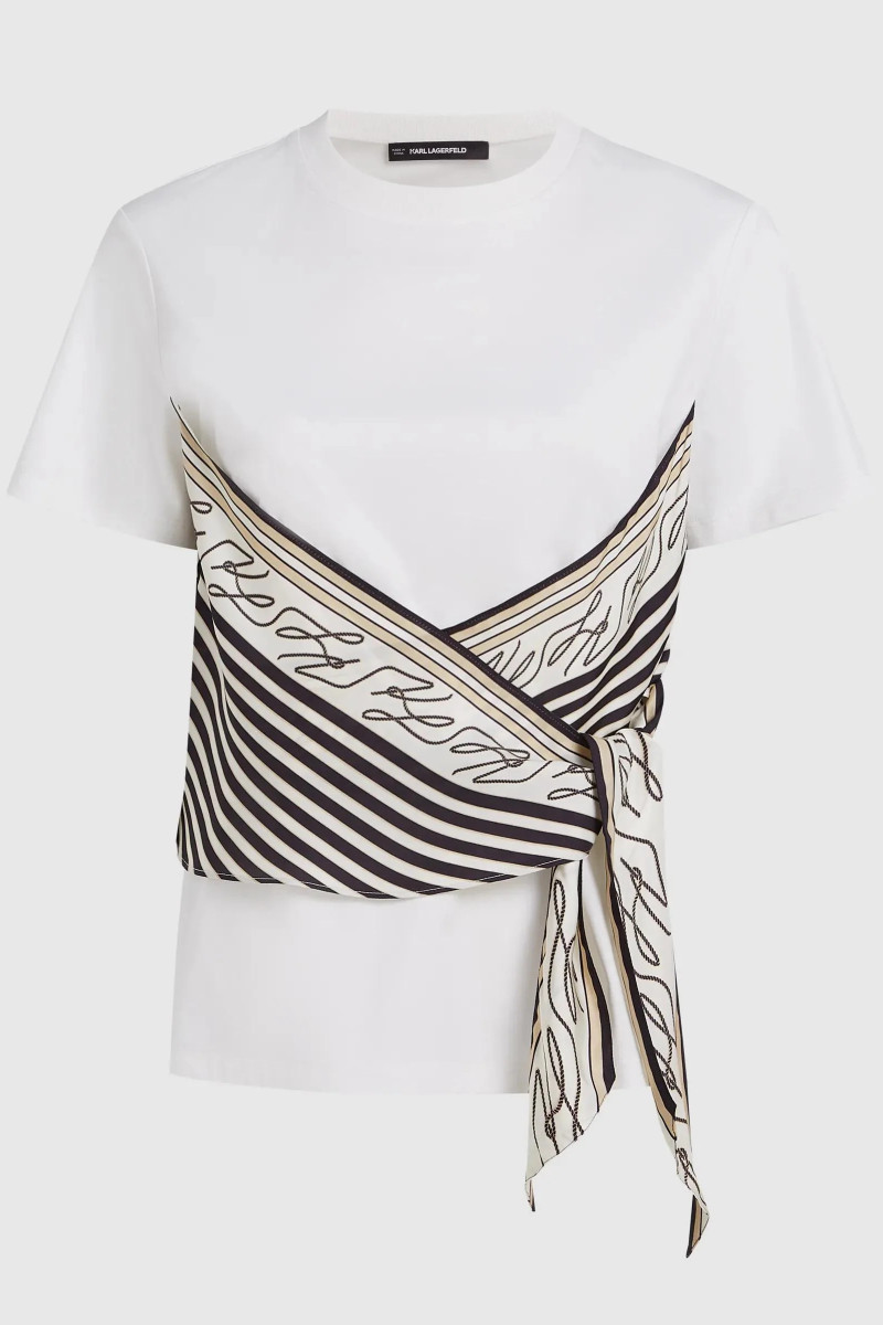 Tričko Karl Lagerfeld Scarf Print Detail T-Shirt Cannoli Cream