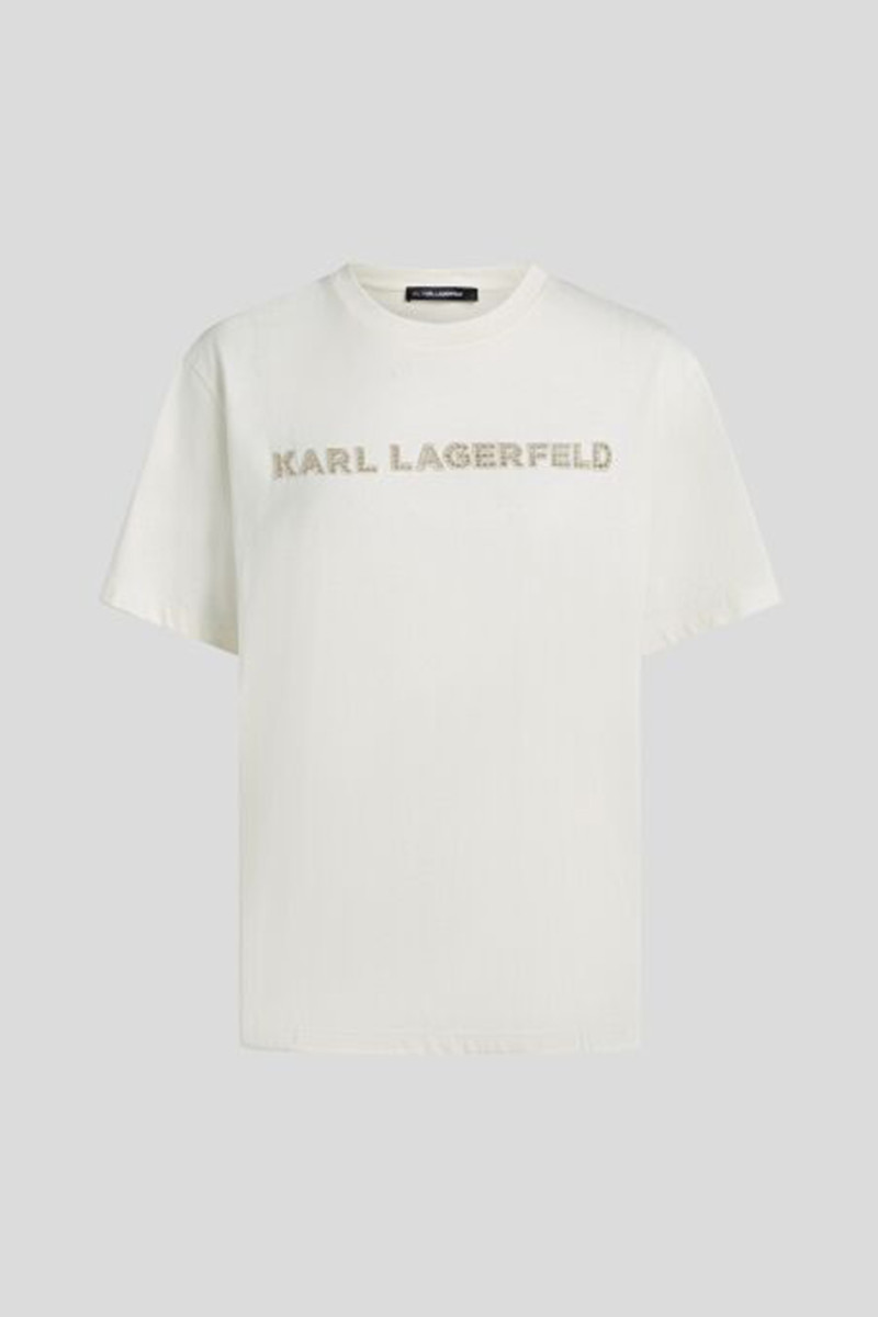 Póló Karl Lagerfeld Embroidery Detail T-Shirt Cannoli Cream