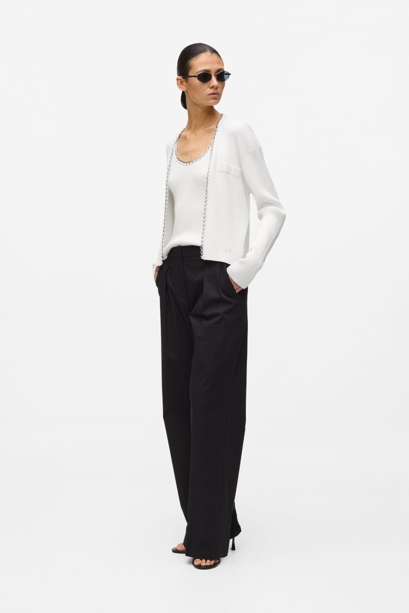 Sveter Karl Lagerfeld Chain Detail Knit Cardigan White