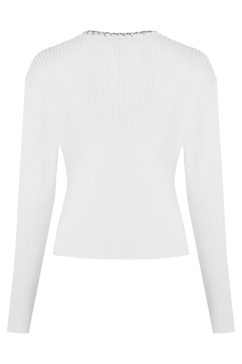 Sveter Karl Lagerfeld Chain Detail Knit Cardigan White