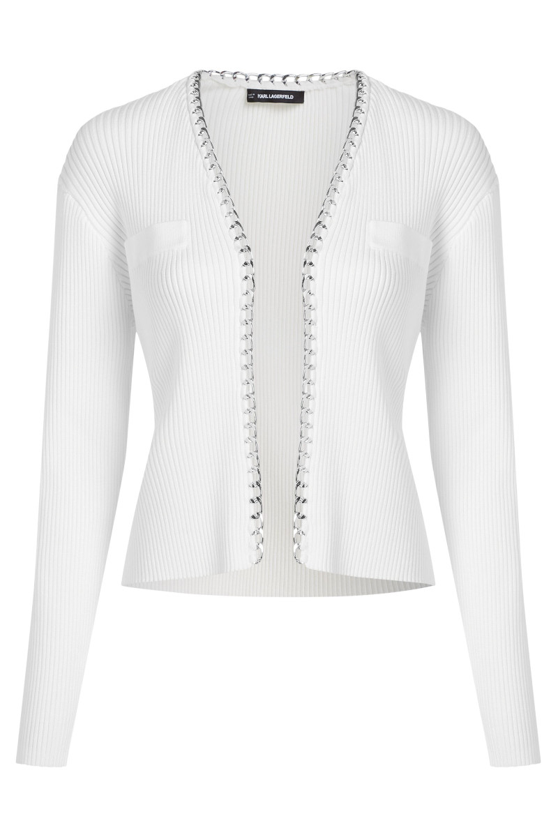 Sveter Karl Lagerfeld Chain Detail Knit Cardigan White