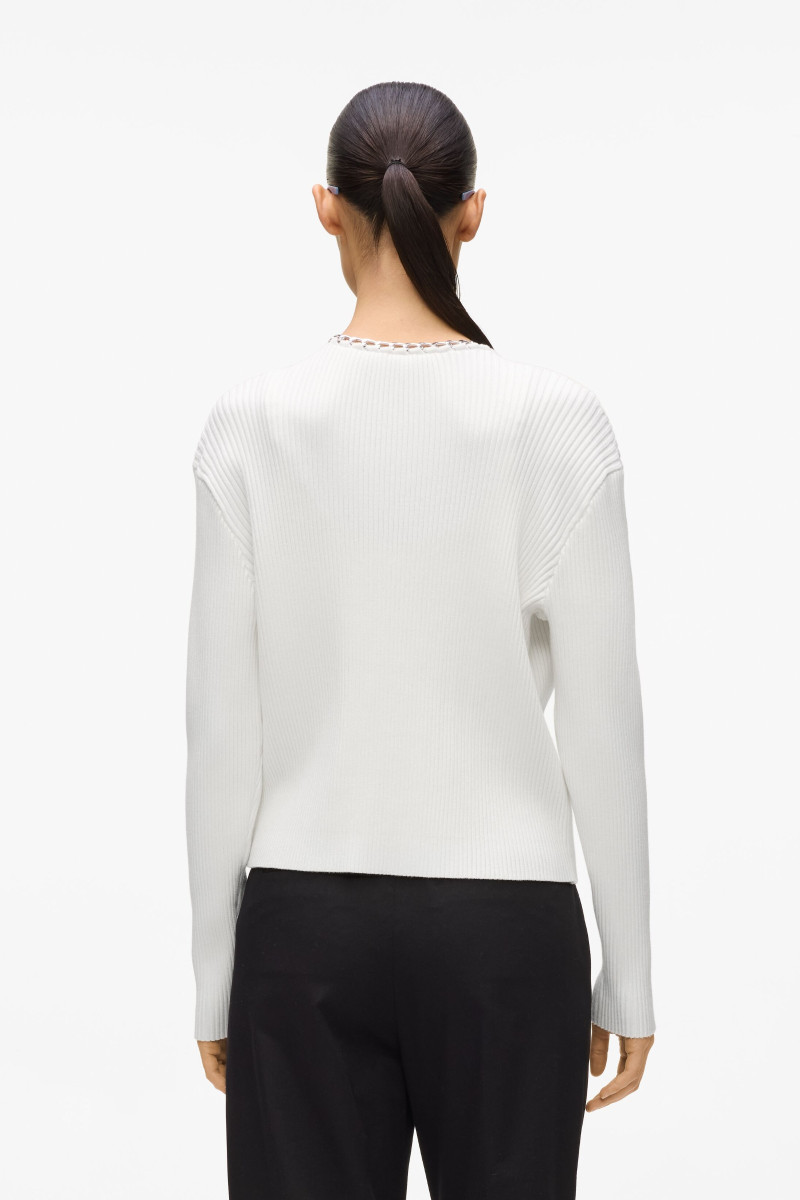 Sveter Karl Lagerfeld Chain Detail Knit Cardigan White