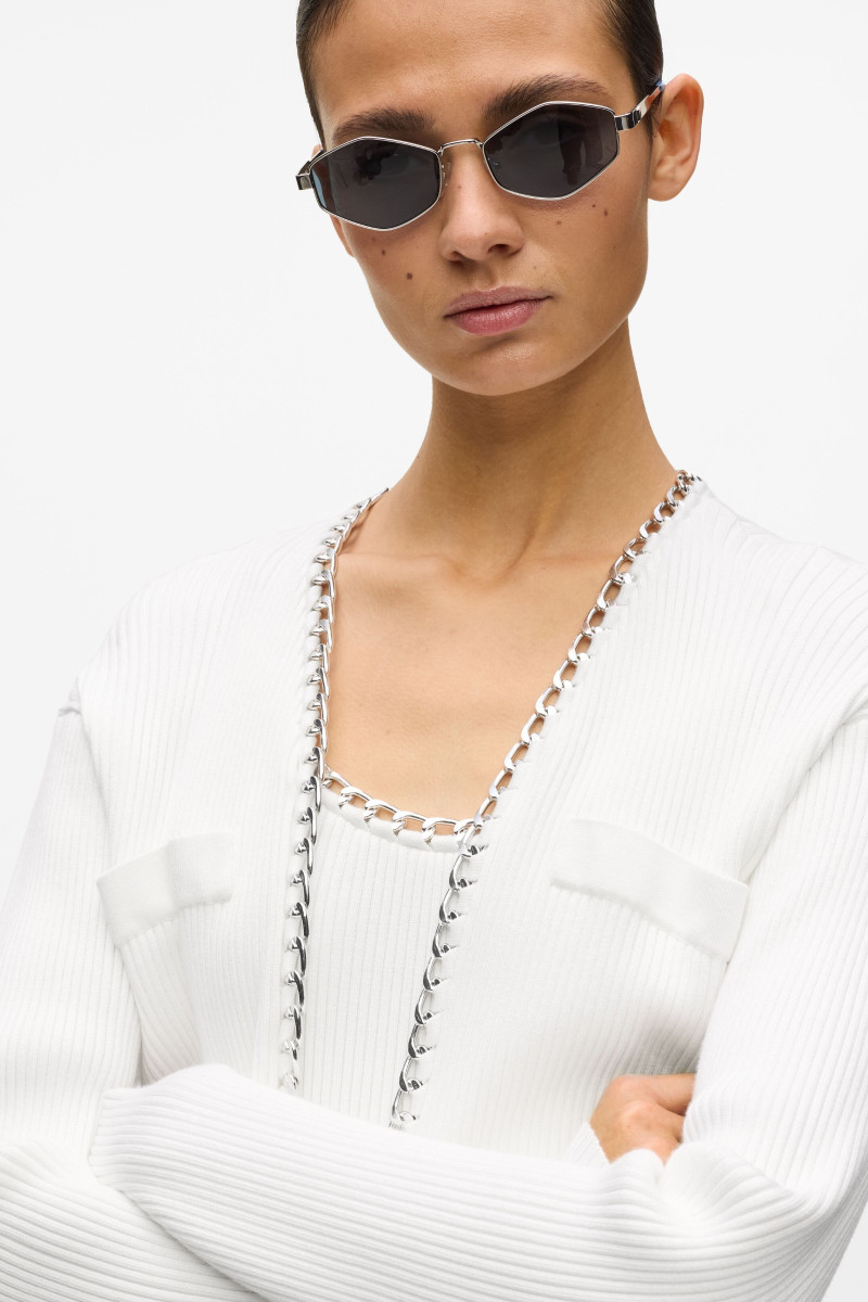 Sveter Karl Lagerfeld Chain Detail Knit Cardigan White