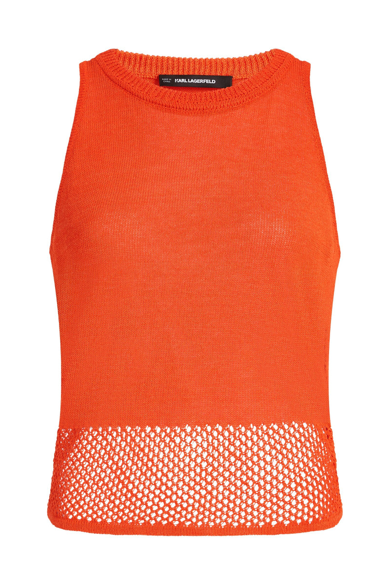 Top Karl Lagerfeld Crochet Knit Top Tangerine Tango