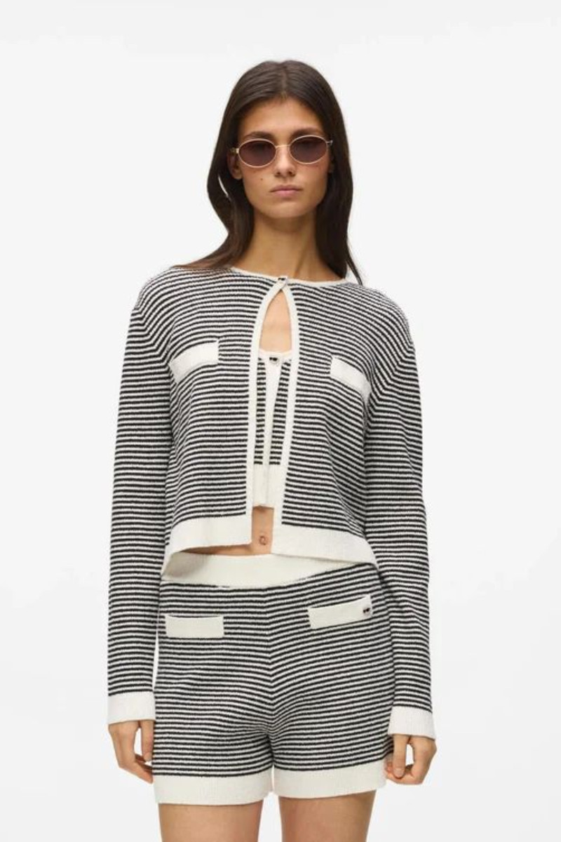 Kardigán Karl Lagerfeld Ikon Striped Knit Cardigan Small Stripe Black-White
