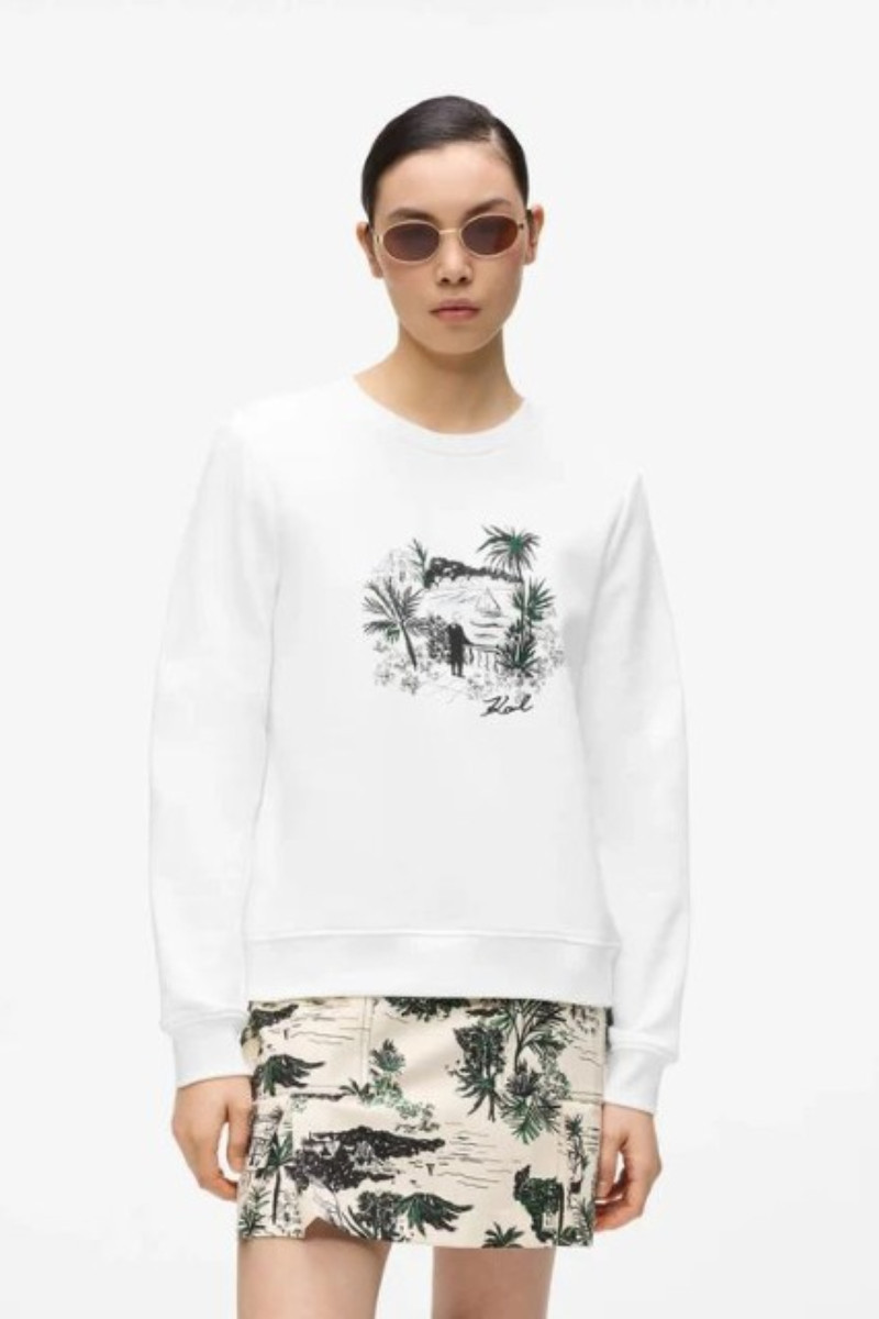 Mikina Karl Lagerfeld Villa Print Sweatshirt Cannoli Cream