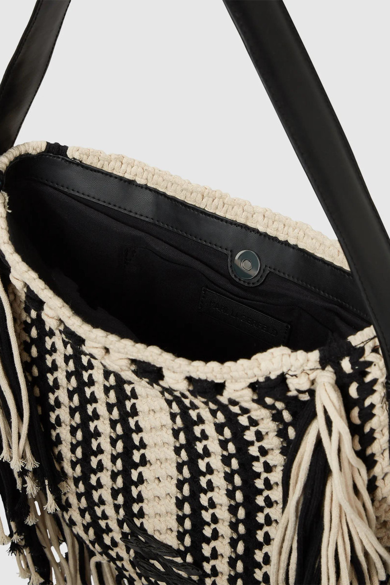 Kabelka Karl Lagerfeld K/Autograph Patch Shb Fringe Black/White