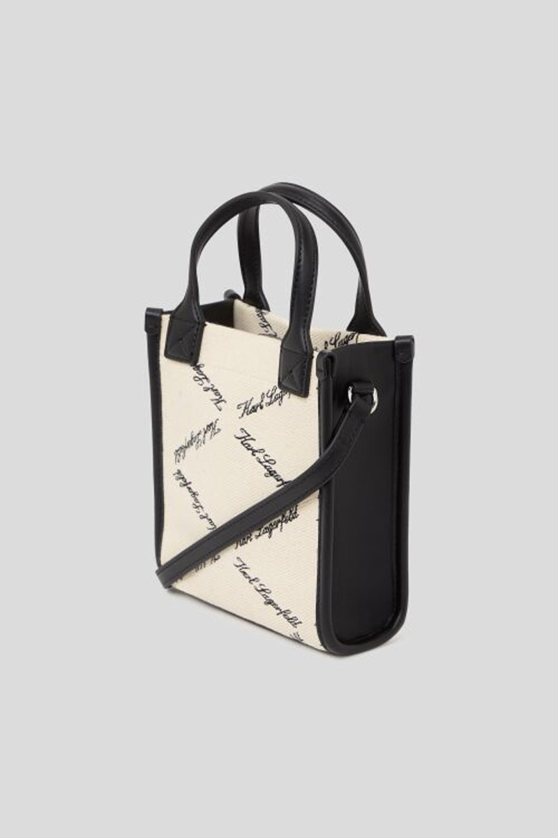 Taška Karl Lagerfeld K/Ville Mini Ns Cb Emb Canvas Natural Canvas - Black