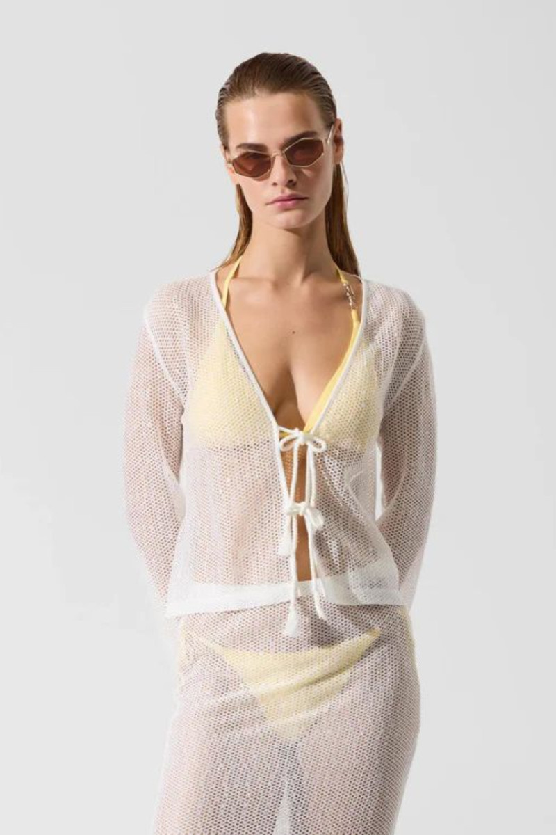 Strandruha Karl Lagerfeld Signature Crochet Beach Top Cannoli Cream