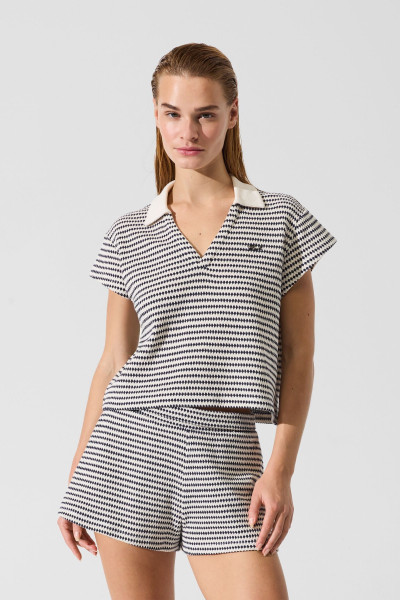 STRANDRUHA KARL LAGERFELD CROCHET STRIPED POLO TOP - Kép 1